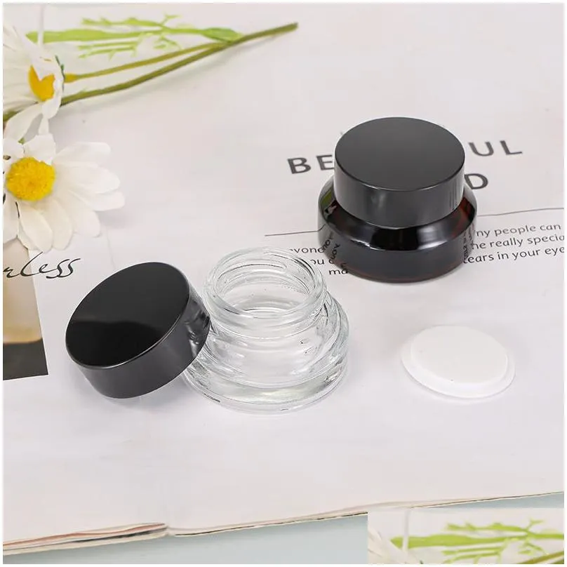 wholesale 15g 30g 50g amber brown glass cream jar empty container cosmetic bottle with white inner liners and black gold lids