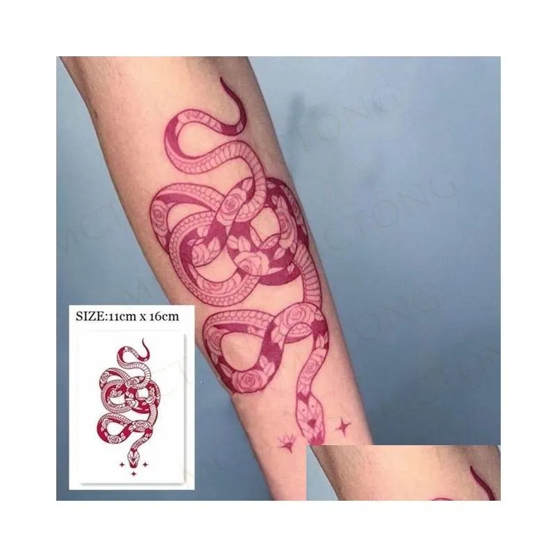 Temporary Tattoos Waterproof Tattoo Sticker 3D Butterfly Fake Tatto Flash Snake Feather Tatoo Body Art RoseTatouage for Girl Women Men