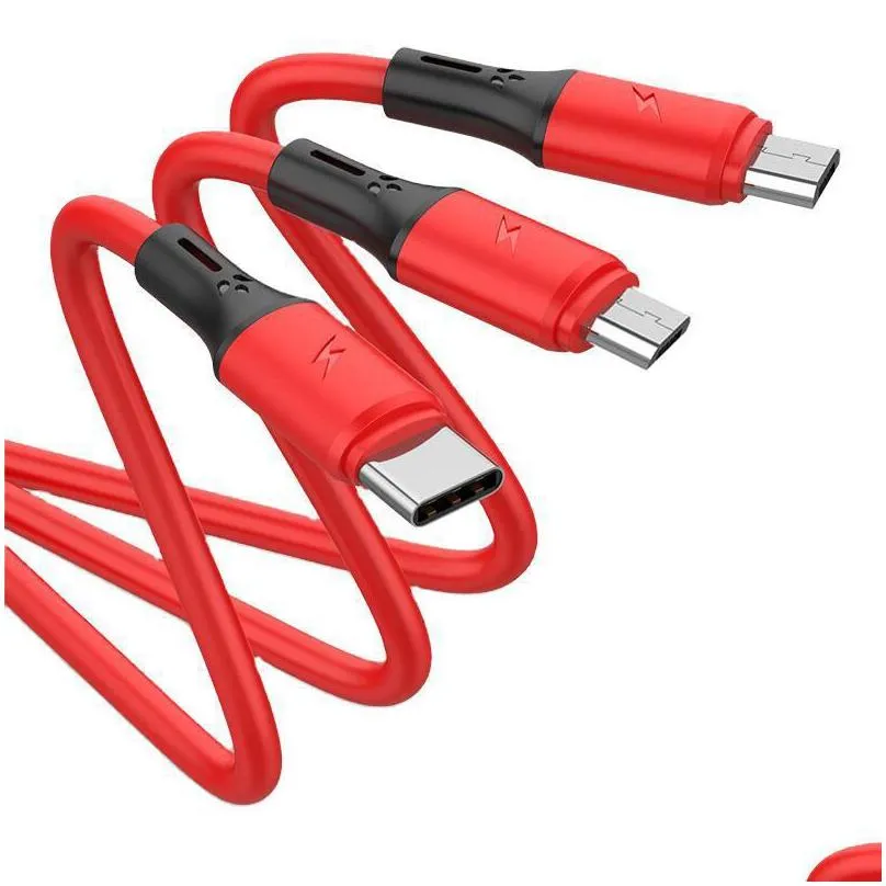 1.2m 3 in 1 charging cables for  lg samsung note20 s20 micro usb type c with opp bag