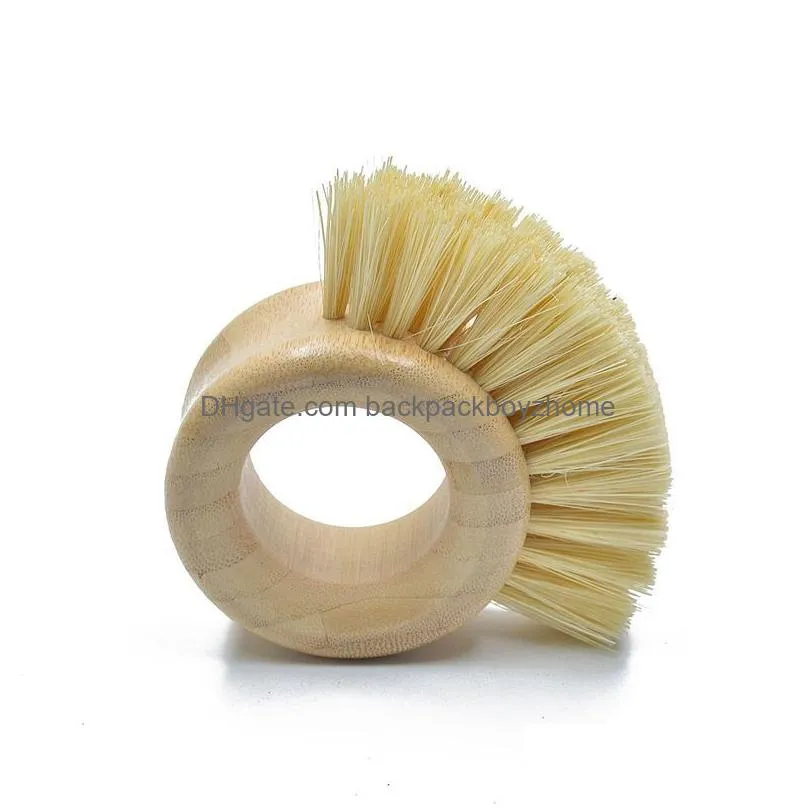 9.5x6.5cm vegetable fruit cleaning brushes ring type pan dish bowl brush bamboo wood sisal kitchen cleaning tool 1130