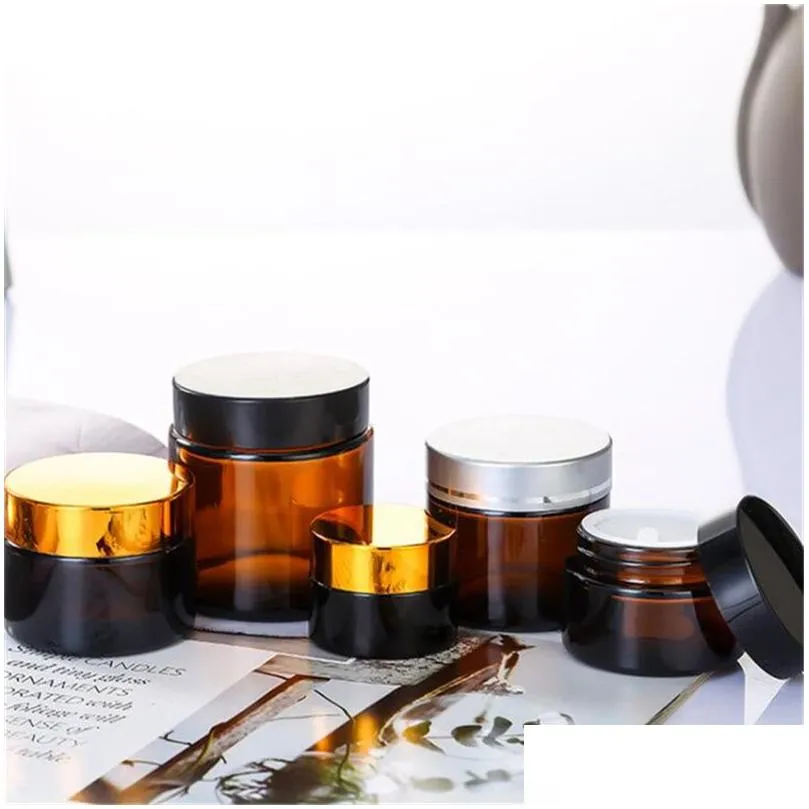 wholesale 5g 10g 15g 20g 30g 50g amber glass cream jar bottle cosmetic makeup jars refillable lotion bottles