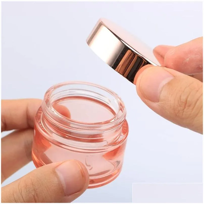 wholesale pink glass face cream jar pot empty thick glass bottle cosmetic cream jar container with rose gold lid and inner liners 5g 10g 15g 20g 30g 50g 60g