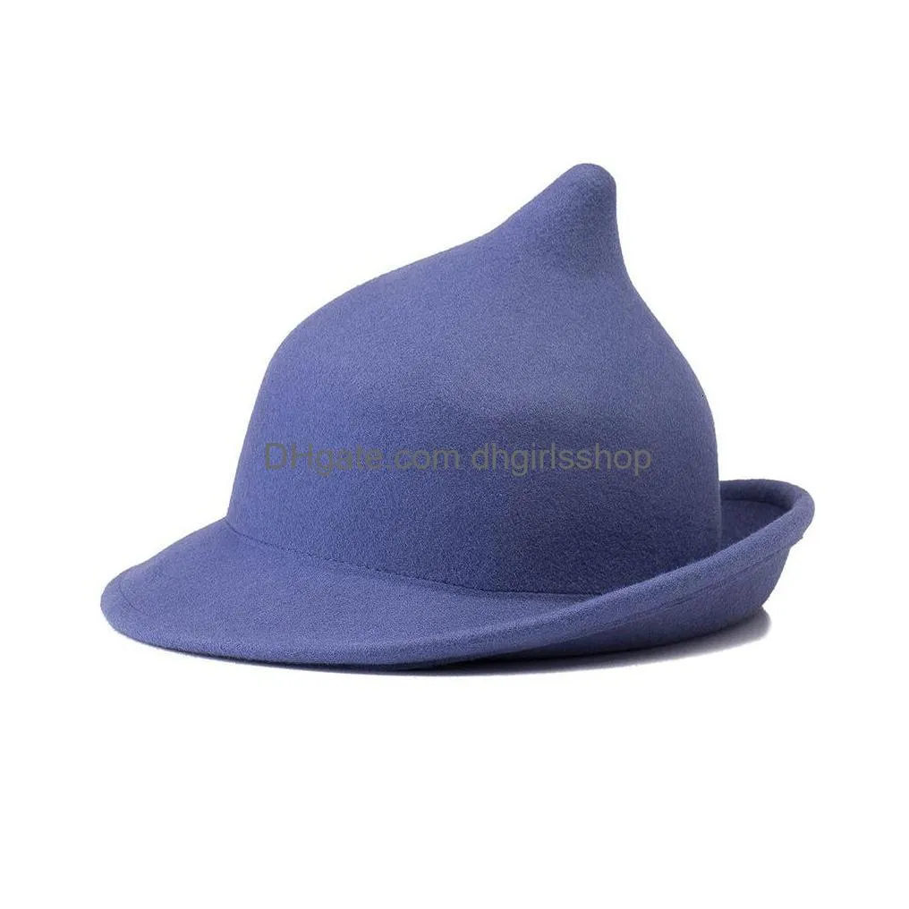 stingy brim hats king wheat stage show modelling personality magic academy hat wool women fedora fashion high quality edge curl cosplay felt cap