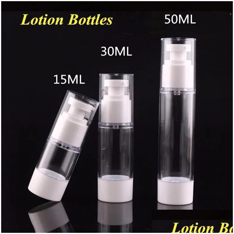 wholesale 15ml 30ml 50ml transparency empty airless pump container travel plastic lotion spray cosmetic bottle with pump 0160