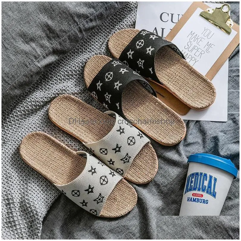 feminine spring and autumn slippers fashion couples home indoor four seasons non-slip soft floor linen sandals large size 35-44
