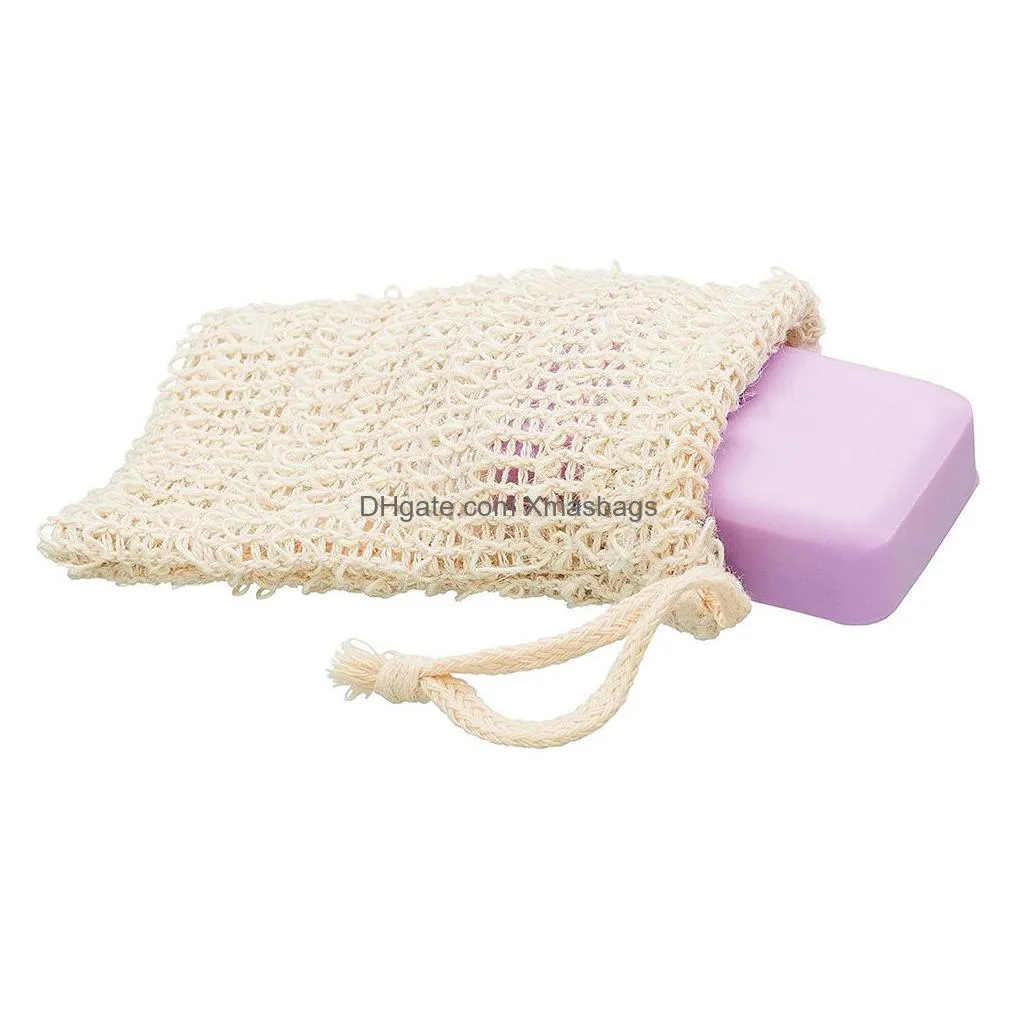 natural ramie shower exfoliator sponge pouch net comfortable bubble blister mesh soap saver foaming bag