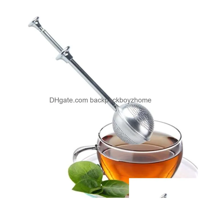 stainless steel tea strainer telescopic push tea infuser ball loose leaf herbal filter home kitchen bar drinkware tool hhaa1029