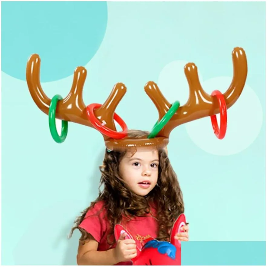 party favor inflatable reindeer antler hat for children christmas toy headwear cap accessories party articles kid gift