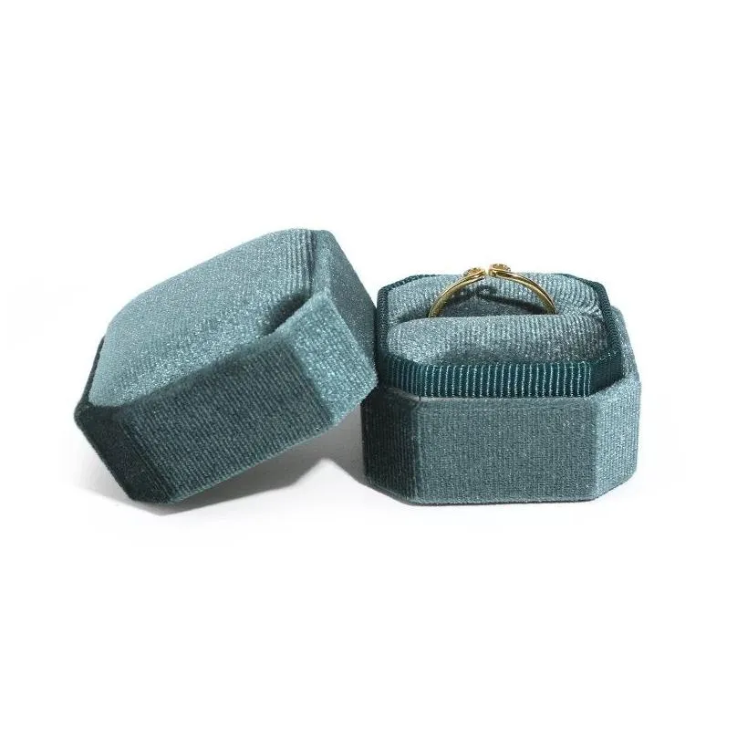 octagon velvet jewelry box double ring pendant storage boxes with detachable lid for engagement ring packaging display gift case