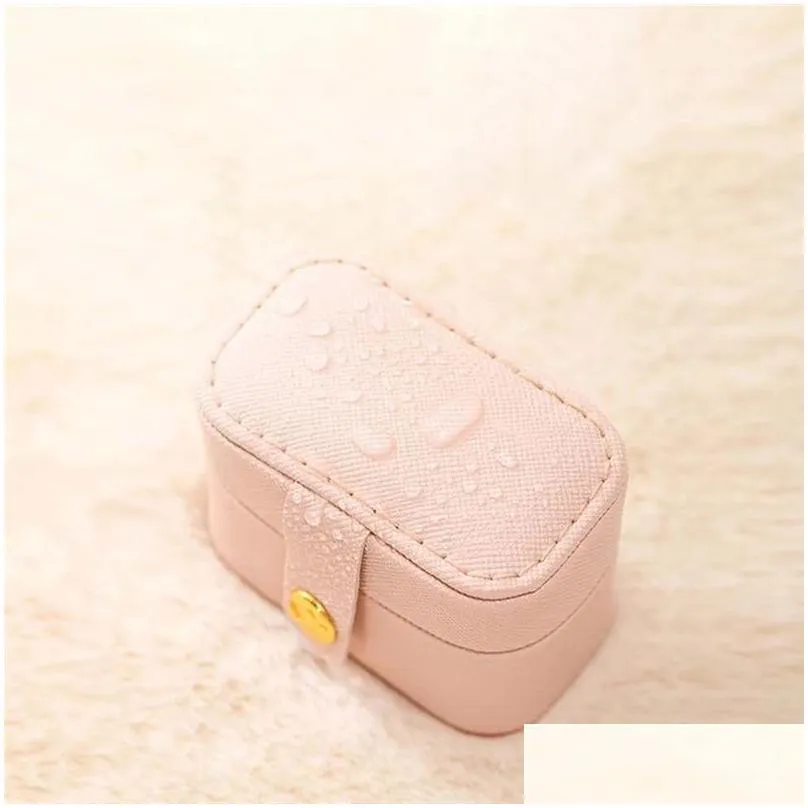 small portable jewelry storage box pu leather travel organizer ring earrings mini display case holder gift package