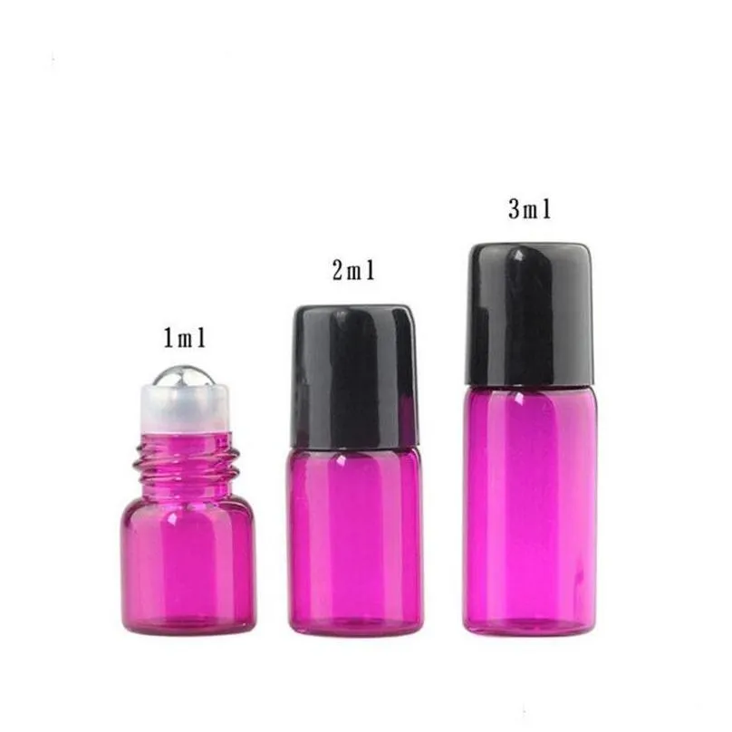 wholesale amber glass  oil roller bottles with metal balls perfumes oils roll on bottles 1ml 2ml 3ml