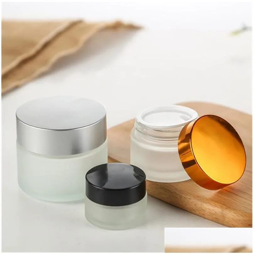 wholesale 5g 10g glass jar face cream bottle cosmetic empty container with black silver gold lid and inner pad for lotion lip balm