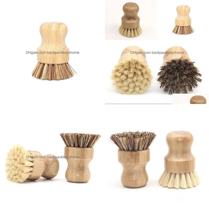 round wood brush handle pot dish household sisal palm bamboo kitchen chores rub cleaning brushes 0415