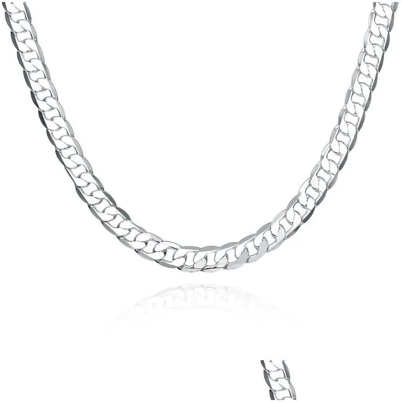 Chains 925 Sterling Silver 50cm 60cm 20/24 Inch 10MM Flat Sideways Figaro Chain Necklace For Women Men Jewelry Gift