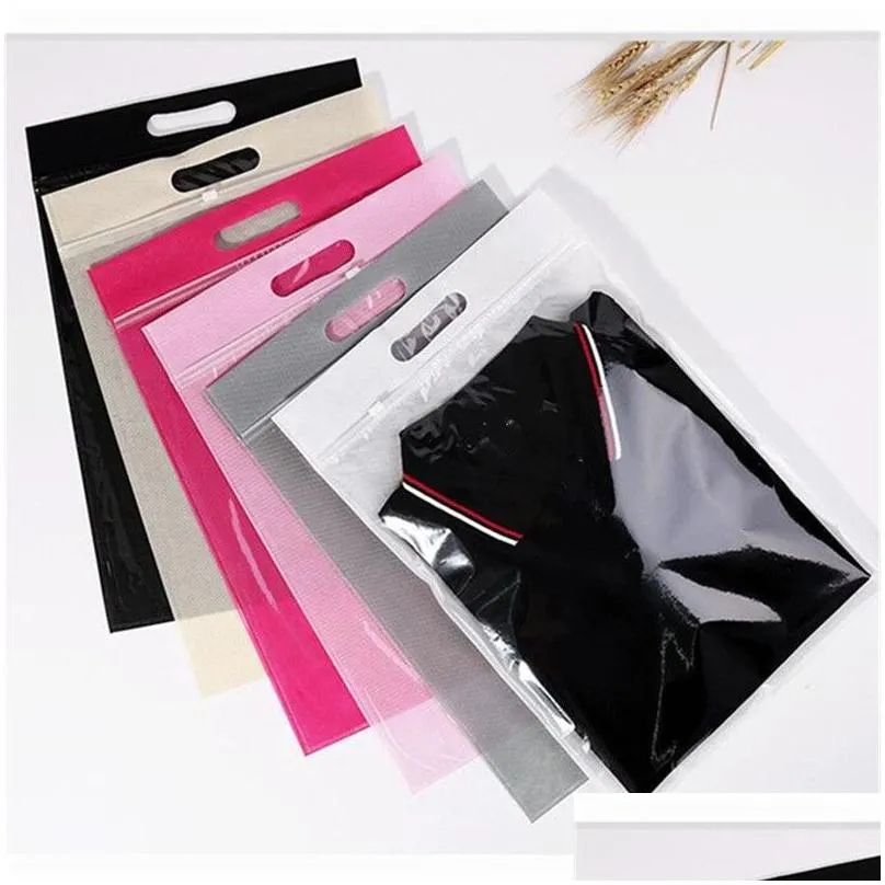 wholesale 30x40add5cm 6 colors hand held garment bag zipper bags for clothes protable self sealing packaging bag