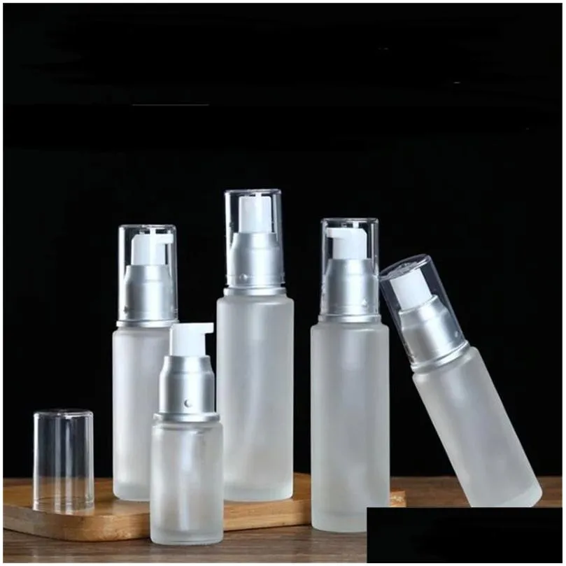 wholesale frosted glass bottle cosmetic travel packaging refillable lotion spray pump bottles 20ml 30ml 40ml 50ml 60ml 80ml 100ml cosmetics