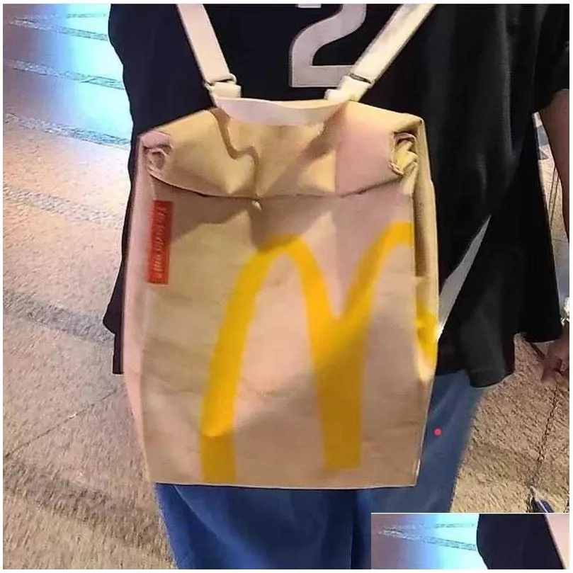 new funny cute cartoon french fries packaging bags student woman schoolbag canvas backpack large capacity messenger bag handbags