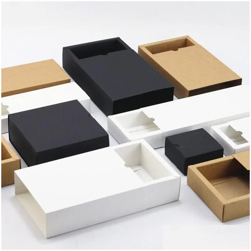 wholesale black kraft paper gift box white packaging cardboard box wedding baby shower packing cookie delicate drawer boxes