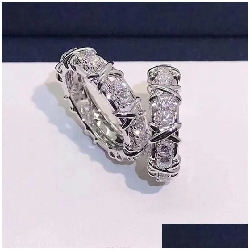 2022 Top Sell Wedding Rings Classical Six Claw Simple Fashion Jewelry 925 Sterling Silver Gold Fill Round Cut Moissanite Diamond Eternity Women Bridal Couple