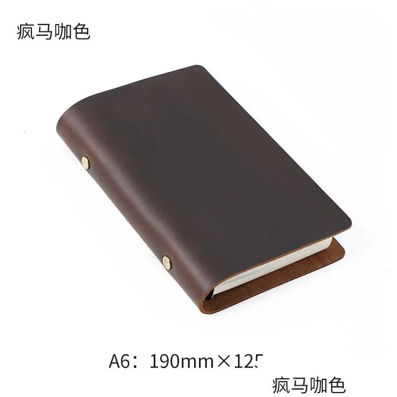 wholesale notepads aiguoniu genuine leather handmade a6 size ring planner vintage unisex notebook with 6-hole binder sketchbook notepad wholesale