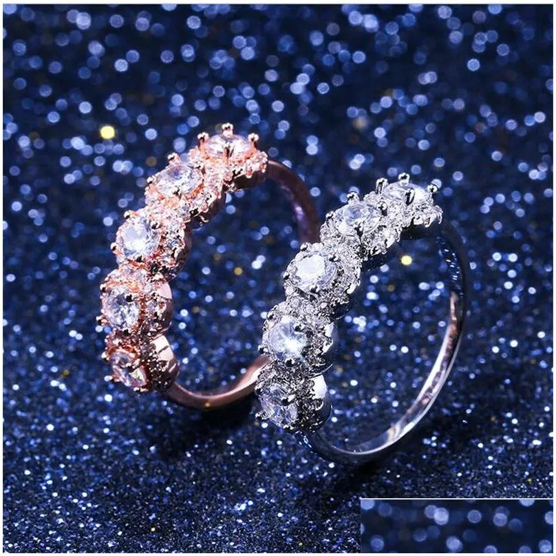 2019 Top Selling Luxury Jewelry 925 Sterling Silver Rose Gold Fill Three Stone White 5A Cubic Zirconia Eternity Women Wedding Band