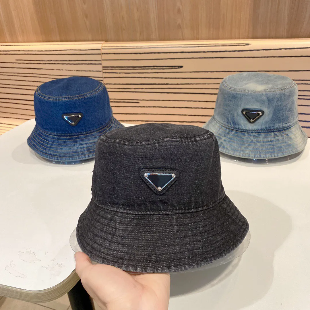 Designer caps Bucket Hat fitted hat Italy Milan trend design bucket cap washed denim casual triangle ball cap hats for men casquette