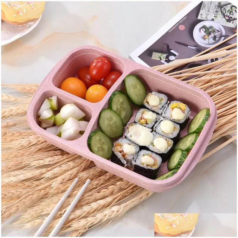grid wheat straw lunch boxes microwave bento food grade health dinner box student portable fruit snack storage container sea shipping