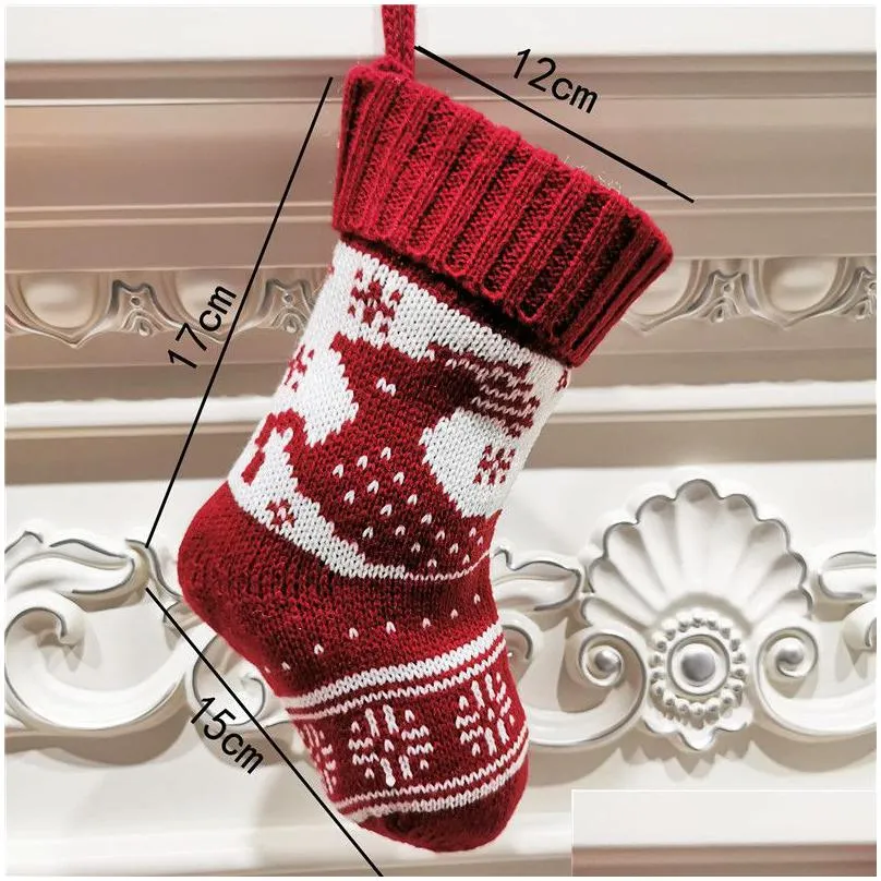 christmas knitting stockings 9 inch yarn ornaments gift bag red merry christmas happy new year gift candy socks eec2919