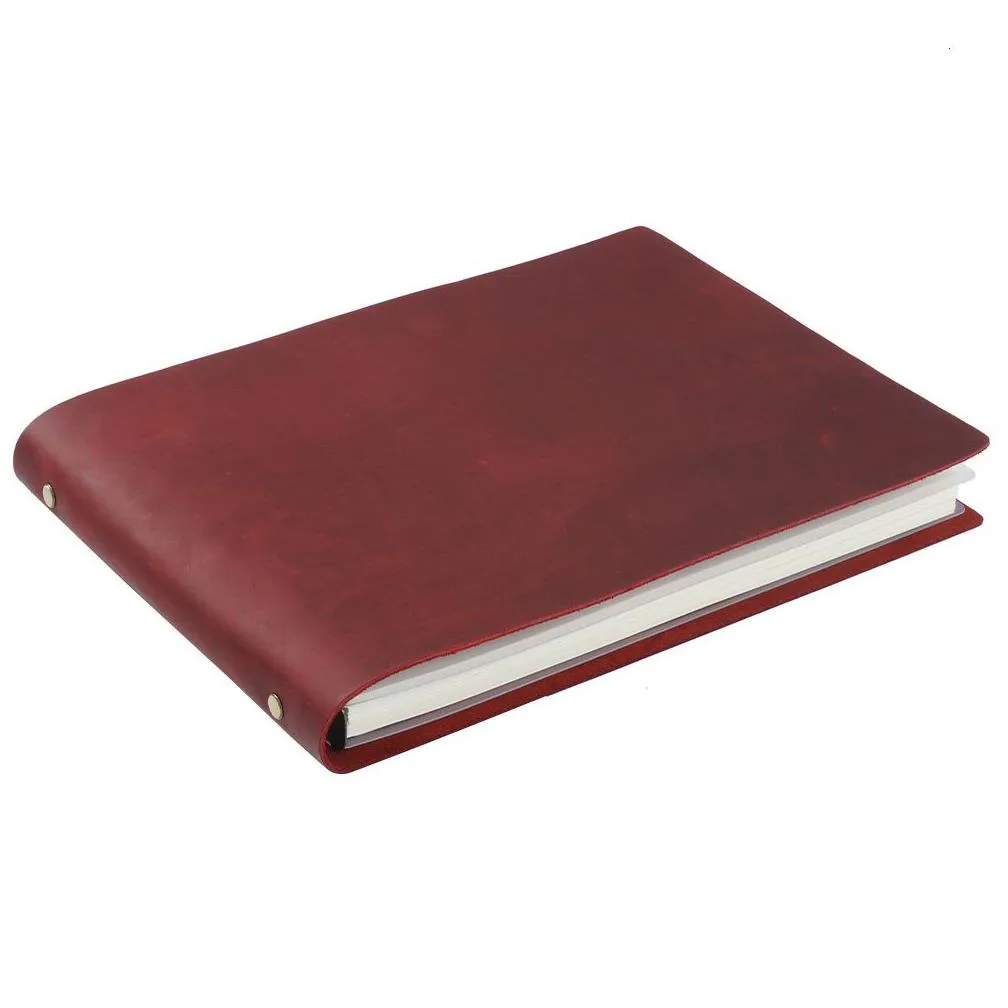 wholesale notepads aiguoniu first layer cowhide a4 size ring planner genuine leather horizontal notepad retro sketchbook business notebookwholesale