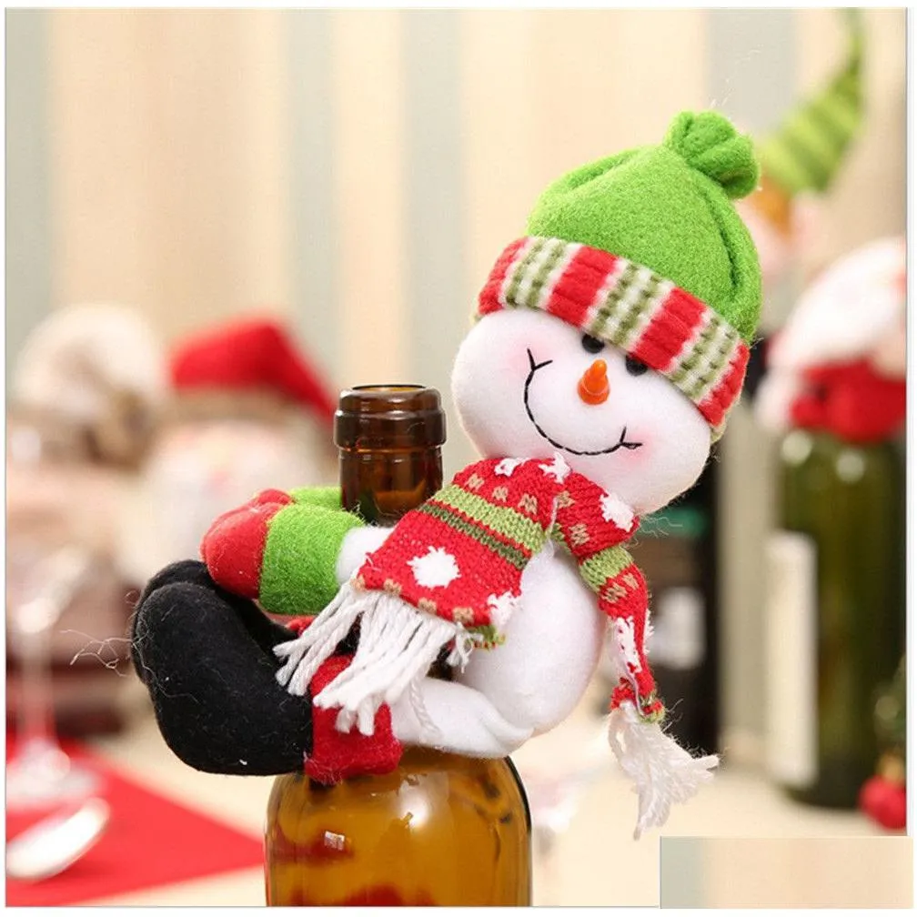 christmas decor red wine bottle cover bags decoration home party hug santa claus snowman christmas decorations