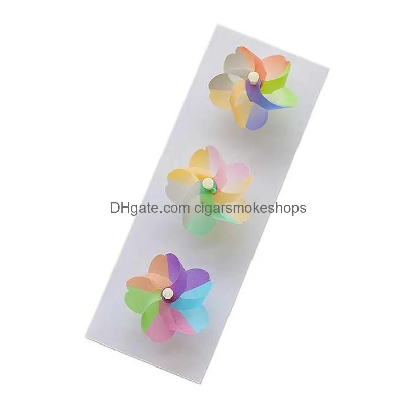 3pcs creative japanese cherry blossom windmill 3d refrigerator magnets wind blowing rotatable decorative stickers