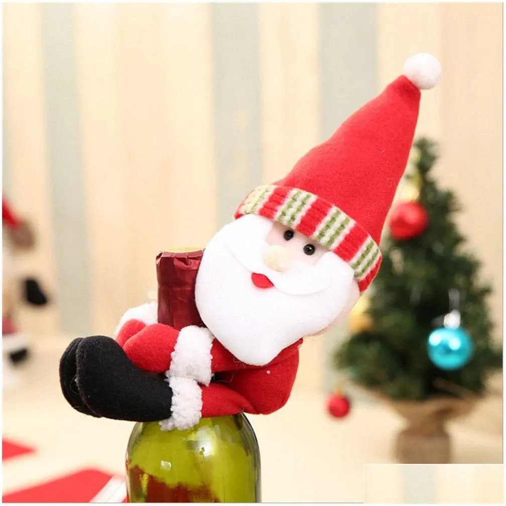 christmas decor red wine bottle cover bags decoration home party hug santa claus snowman christmas decorations