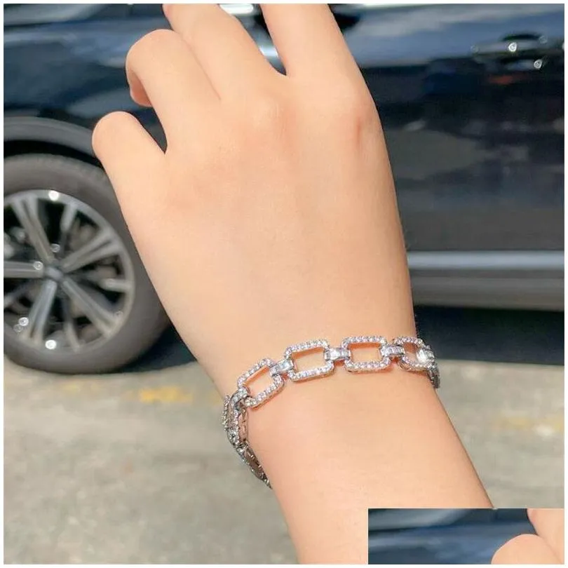 Choucong Brand Luxury Jewelry Wedding Bracelet 18K White Gold Fill Pave Sapphire CZ Diamond Zircon Simple Fashion Party Women Chain Bangle For Lovers
