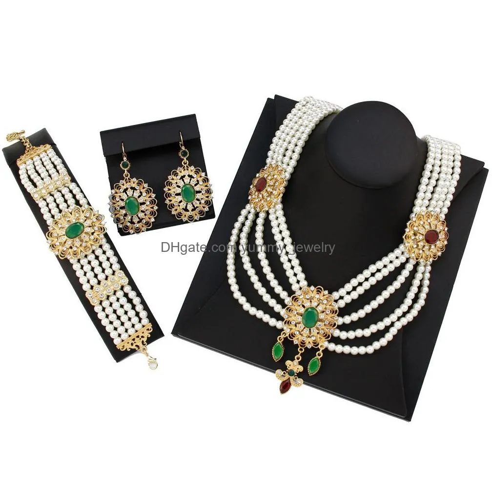 wedding jewelry sets neovisson 18k gold color morocco luxuriant bride wedding jewelry sets pearl beaded necklace earring bracelet for women