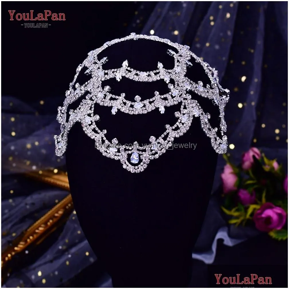 wedding hair jewelry youlapan hp480 bridal headband big flower shape headdress for women crystal hollow headpiece zircon headwear