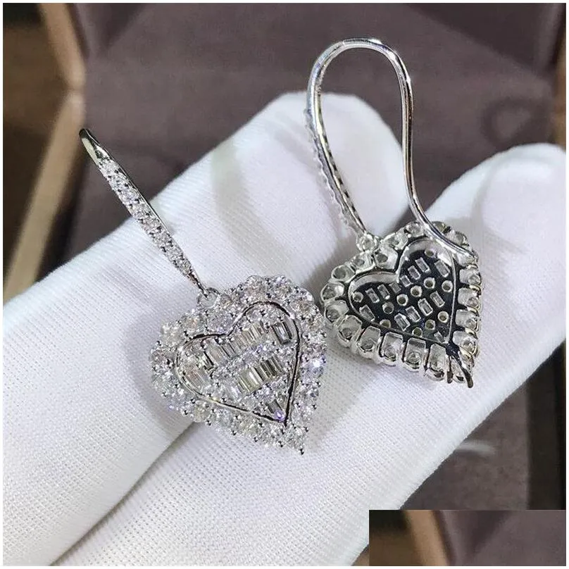 2021 Choucong Cocktail Luxury Jewelry Set 925 Sterling Silver Full T Princess Cut Topaz CZ Diamond Heart Pendant Earring Women Ring Wedding Clavicle Necklace