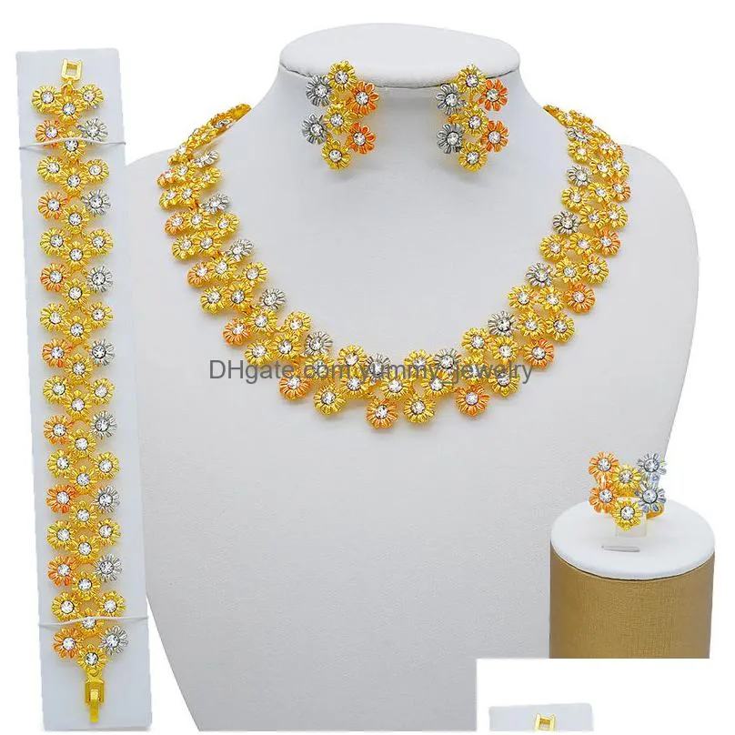 dubai women gold color jewelry sets african wedding bridal gifts for saudi arab necklace bracelet earrings ring jewellery set 220810