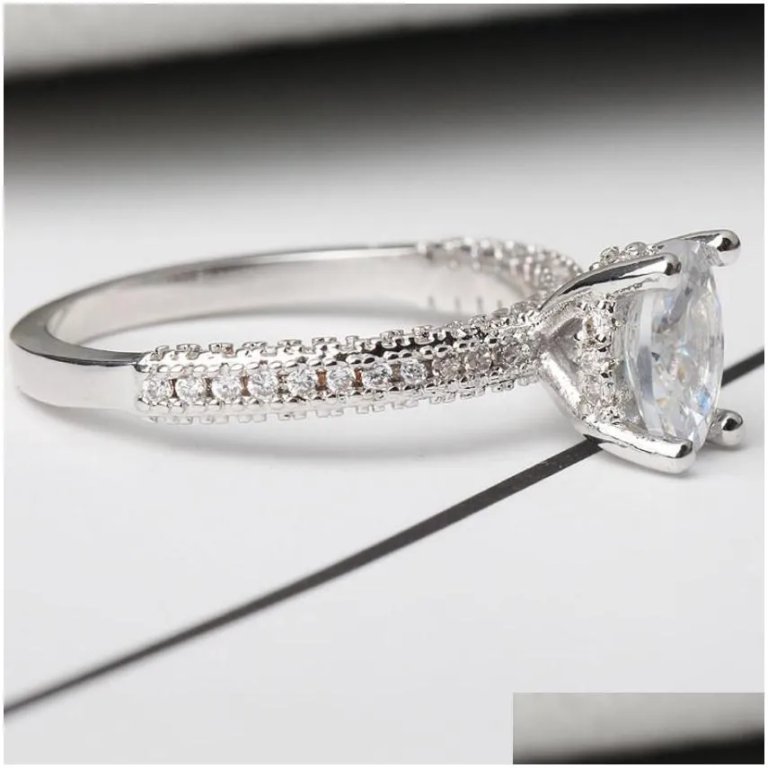 Cocktail Luxury Jewelry Couple Rings 925 Sterling Silver Princess Cut White Topaz Moissanite Diamond Party Women Wedding Bridal Ring