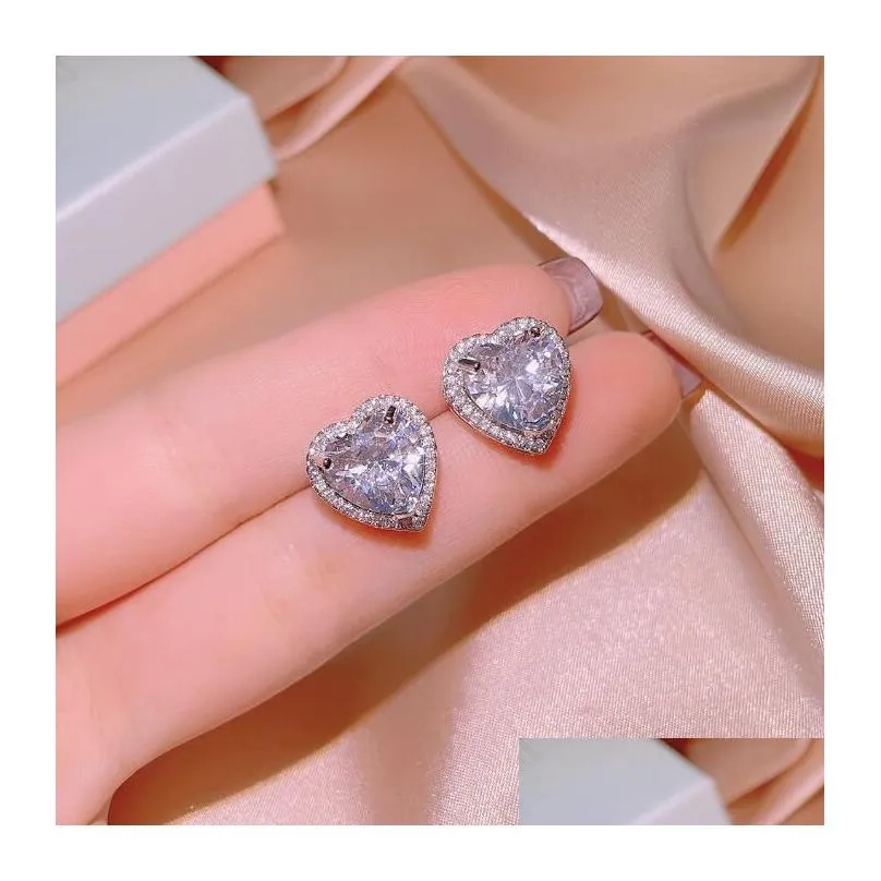 Choucong Brand Wedding Jewelry Set 925 Sterling Silver Luxury Sweet Cute Heart Pendant Pear Cut White Topaz CZ Eternity Diamond Stud Earring Women Bridal Ring
