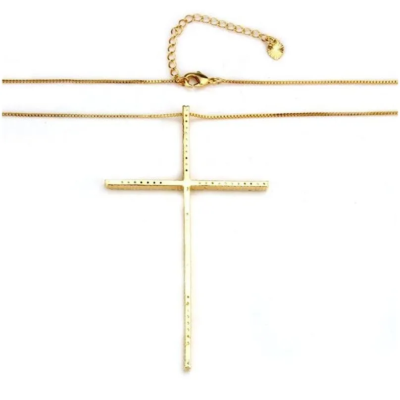 Classic large size Cross Pendant Necklace For Women Charm Jewelry Cubic Zircon CZ Diamond Crucifix Christian Ornaments Accessories