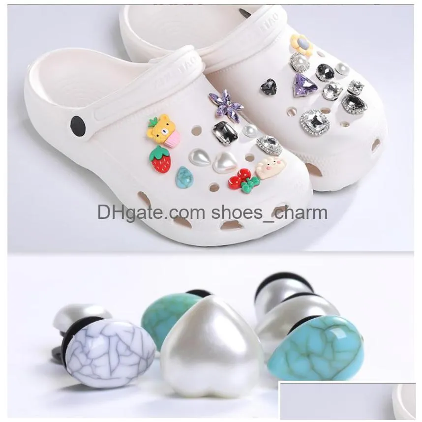 shoe parts accessories mix fast delivery turquoise water drops peach heart oval abs pearl custom mexican style pvc charms shoecharms