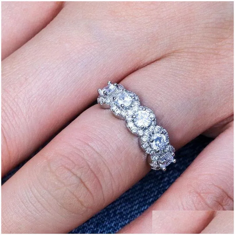 2019 Top Selling Luxury Jewelry 925 Sterling Silver Rose Gold Fill Three Stone White 5A Cubic Zirconia Eternity Women Wedding Band