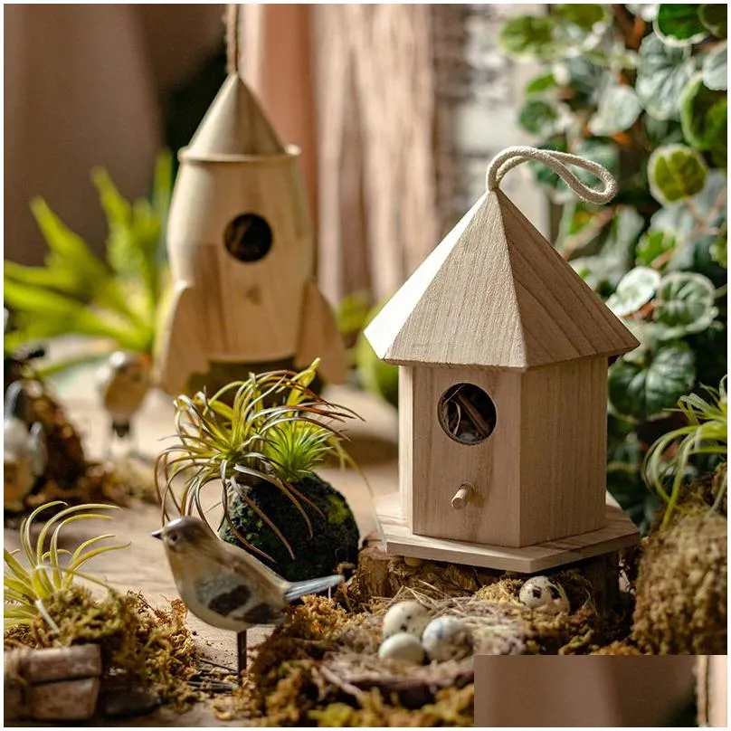 bird cages creative wooden bird`s nest with hanging rope parrot cage bird house pet accessories outdoor garden patio decorative ornaments