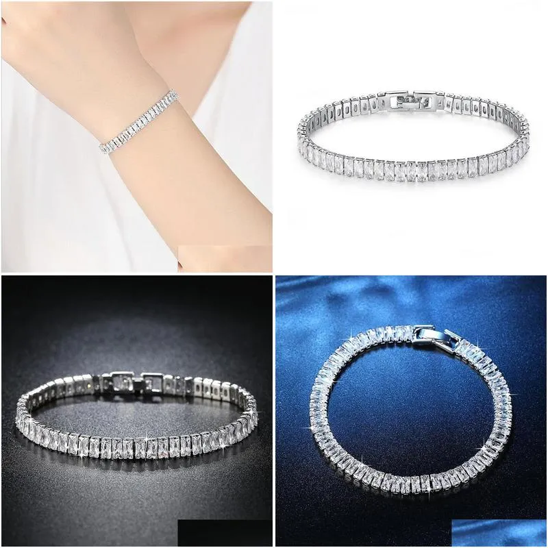 Stunning New Arrival Unique Luxury Jewelry 18K White Gold Fill Full Princess Cut White Topaz CZ Diamond Gemstones Women Bracelet Gift