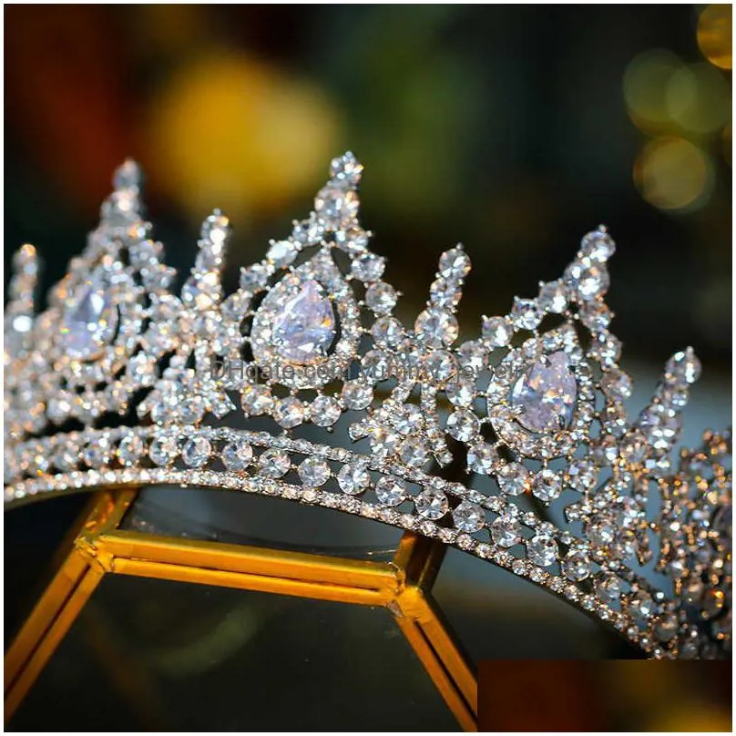 luxury cubic zirconia crown crystal bridal tiaras crowns queen princess pageant diadem headband wedding hair jewelry 210616