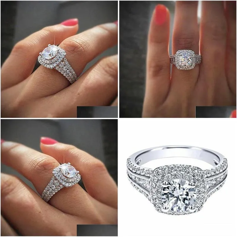2020 Top Selling Stunning Luxury Jewelry 925 Sterling Silver Round Cut White Topaz CZ Diamond Gemstones Wedding Engagement Band Ring