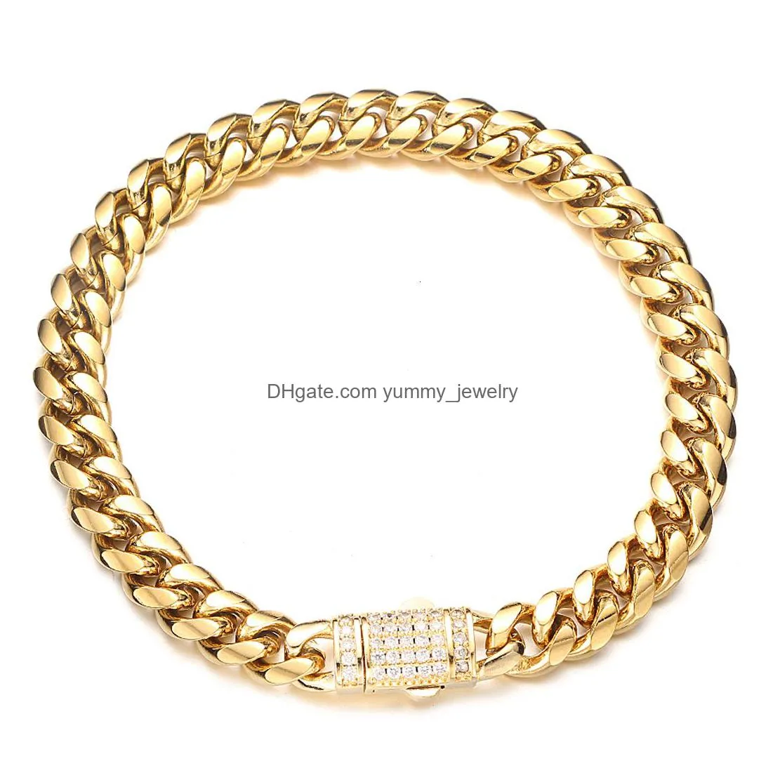 charm bracelets 68101214mm men chain bracelet stainless steel curb cuban link chain bangle for male women hiphop wrist jewelry gift