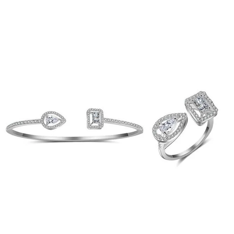 Handmade Luxury Wedding Jewelry Sets Choucong Brand Design 925 Sterling Silver Rose Gold Fill Princess Cut White Topaz CZ Diamond Gemstones Women Ring Bangle