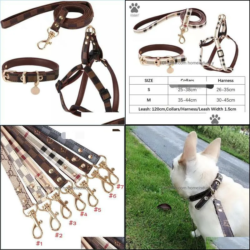 Leather Dog Collars for Small Medium Dogs Adjustable Soft Breathable Padded Puppy Collar with Alloy Buckle Heavy Duty Waterproof Classic Dog Harness Leash Brown