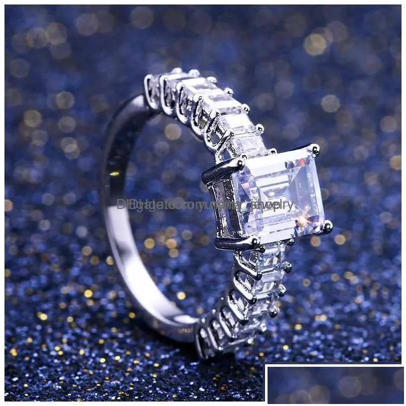 band rings fashion square zircon cz ring white cubic finger engagement fit 6 to 10 for women jewelry party gift drop delivery dhnhm